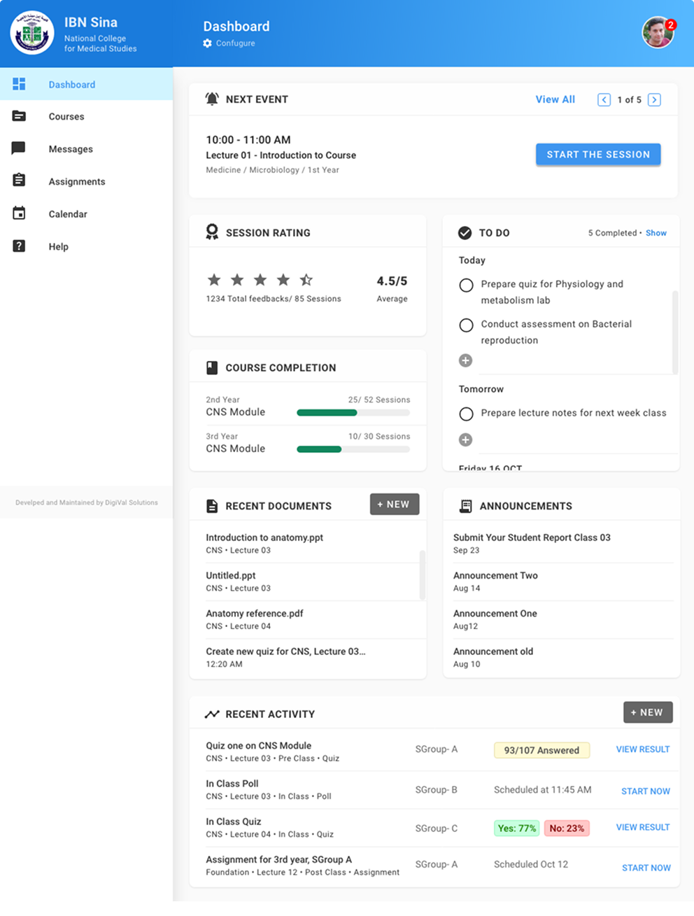 Online classroom screen