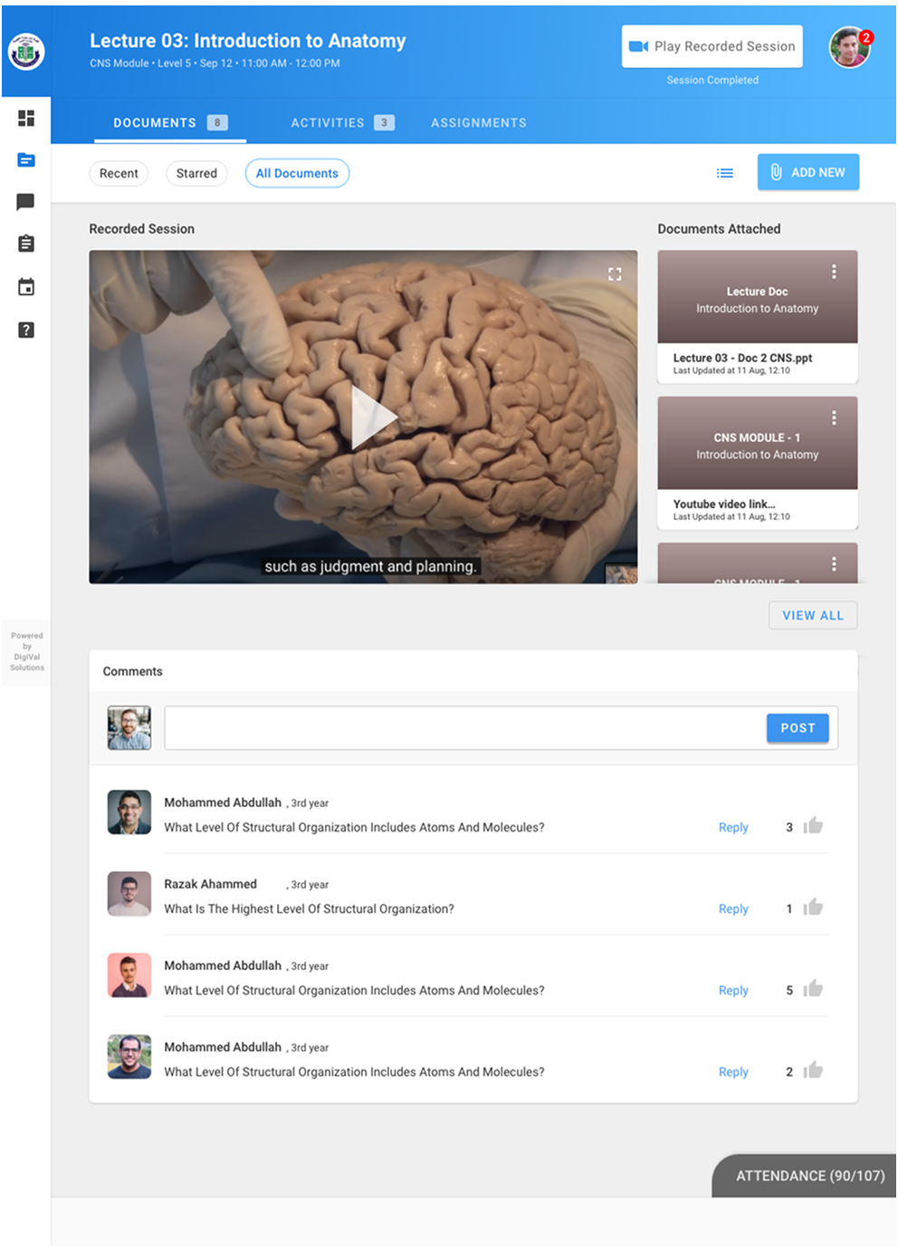 Online classroom screen
