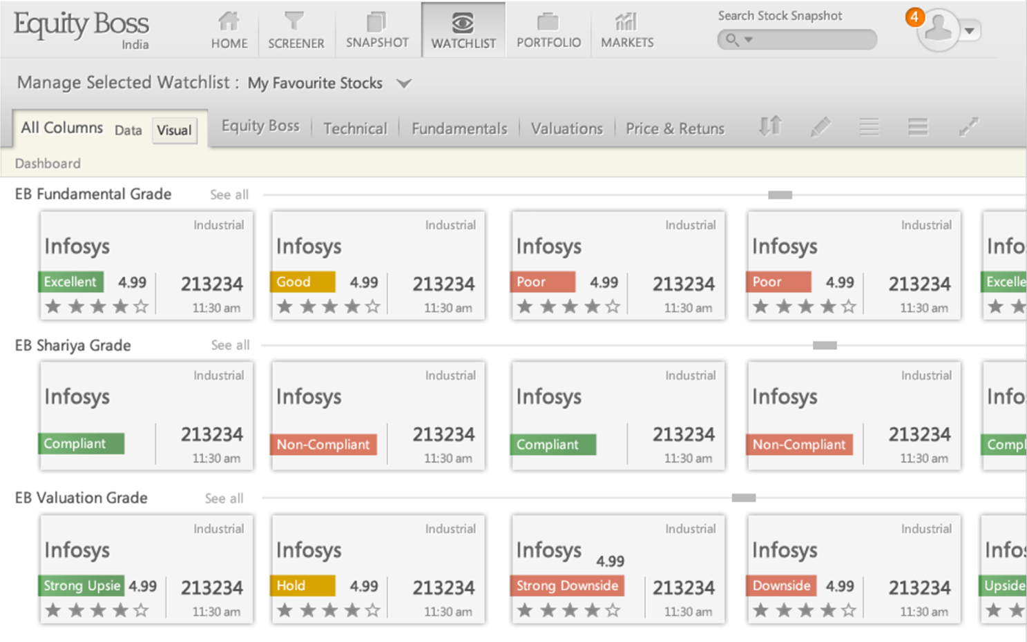 Visual Designs screen